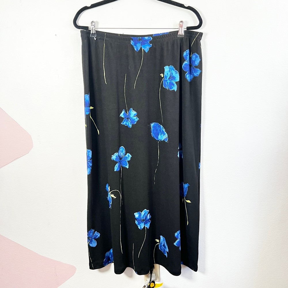 Vtg Y2K 2000s Maxi Skirt Womens‎ 14 Black Floral Whimsigoth Witchy